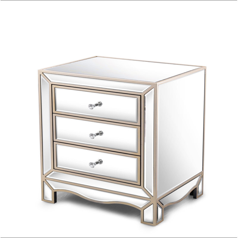 Armoire d'extraction à miroir à 3 tiroirs l 19,7 po x P 15 po x H 26 po Champagne, multifonctionnelle convenant aux couloirs, salons, coins, chambres à coucher, canapés