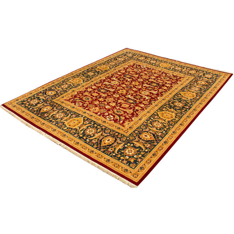 Tapis décoratif en laine noué à la main de conception unique noué à la main New Age de style persan 18/20 Bourgogne/brun/bleu 9 pi 1 po x 12 pi