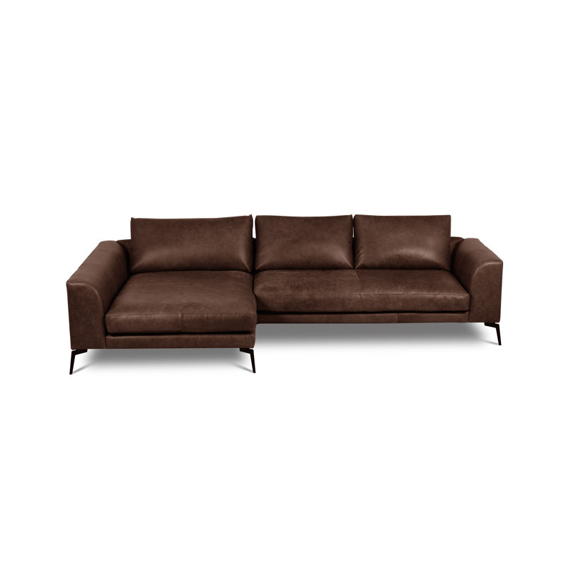 Houston Full Grain Leather Corner Sofa, Brown, Left Hand Facing