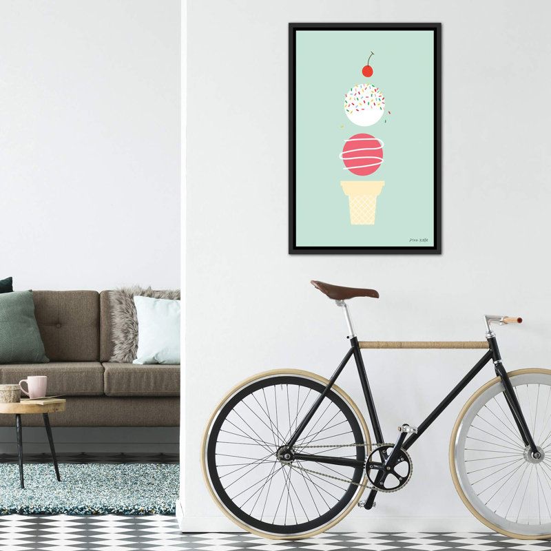 «Ice Cream and Cherry I» par Ann Kelle - impression d'art graphique, H 40 po x l 26 po x P 1,5 po