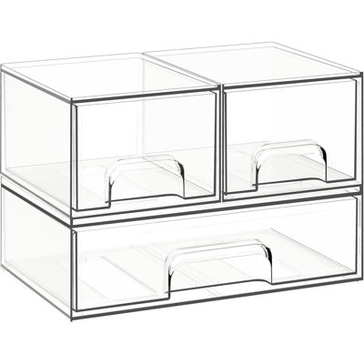 Stackable Storage Drawers 3-Pack – Clear Acrylic Organizer For Makeup, Bathroom, Vanity, Under Sink, Kitchen Cabinets, And Pantry