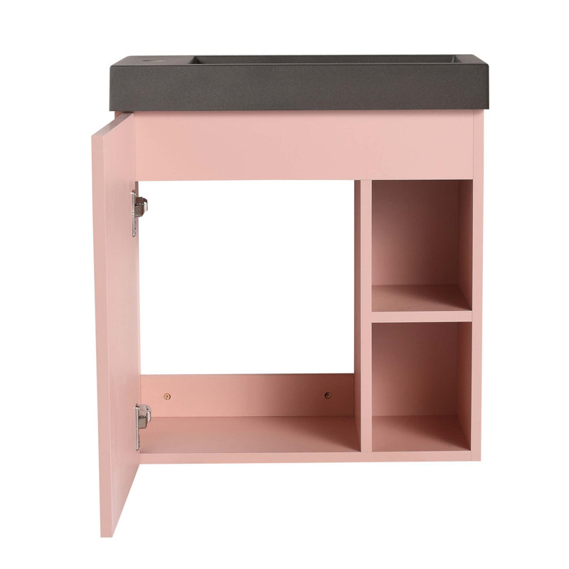 Ensemble de meuble-lavabo simple 9,9 po avec plateau en résine Tymur, Noir, Rose