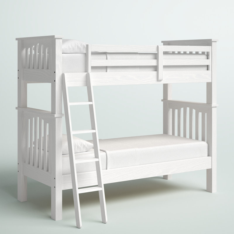 Lit superposé standard en bois massif Mateo, Simple au dessus de simple, Blanc