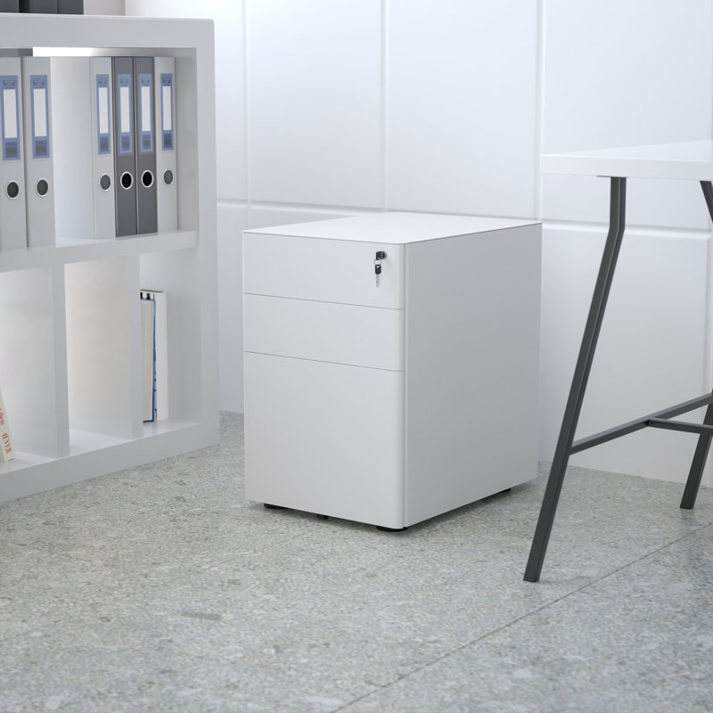 Stephana 3-Drawer Locking Mobile Vertical Filing Cabinet, White