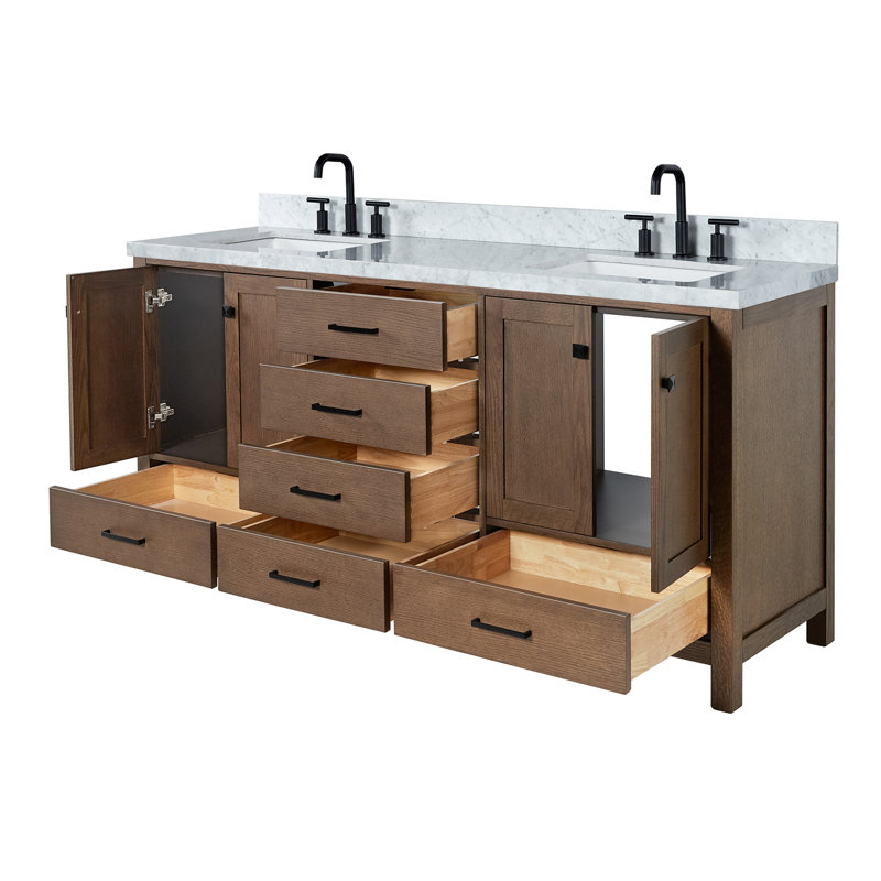 Ensemble de meuble-lavabo double 73 po Grevera, Chêne brun, Rectangular