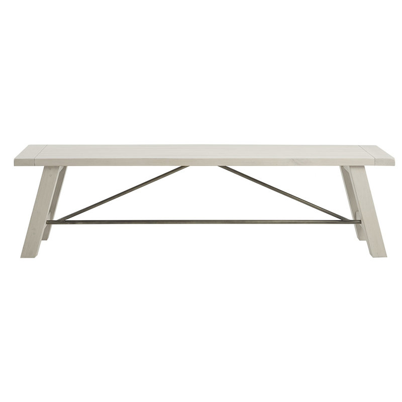 Banc de salle à manger en bois massif, métal inclus, blanc délavé, 3 places assises, bois d'une capacité maximale de 400 lb avec support de traverse, aspect blanchi,