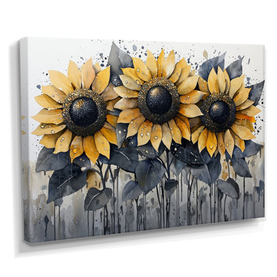 Aquarelle matin rosée de tournesols II - tournesols, art mural pour le salon