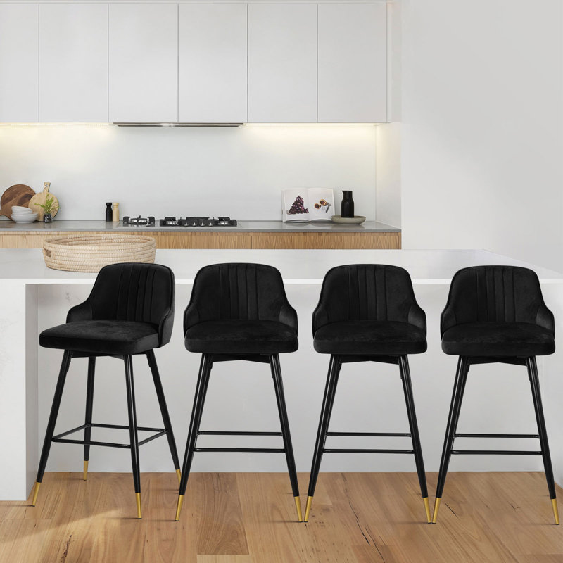 Swivel Velvet Upholstered Counter & Bar Stool, Black, Counter Stool (25.6" Seat Height)