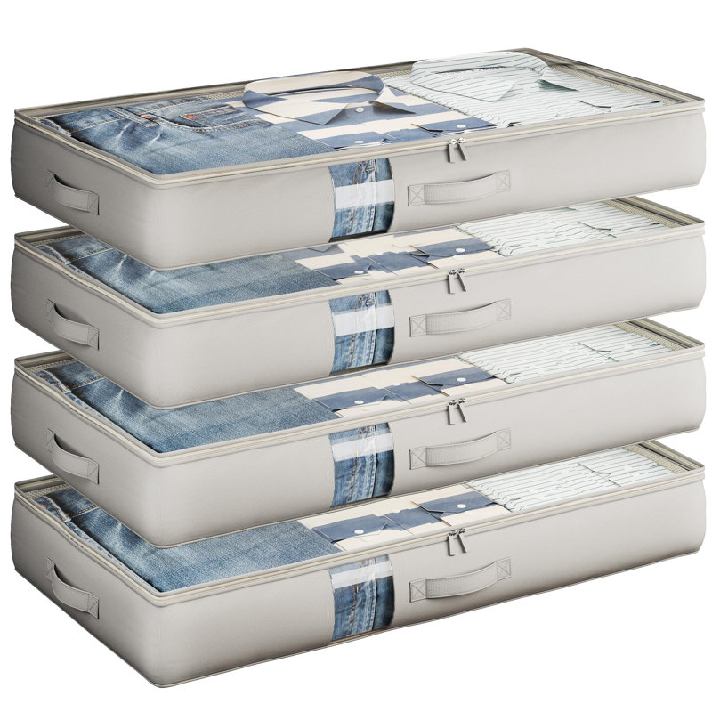 Sacs de rangement sous le lit à parois souples et pliables avec fenêtre, aucun organisateur de placard à cadre rigide, contenants de rangement, paquet de 4, gris
