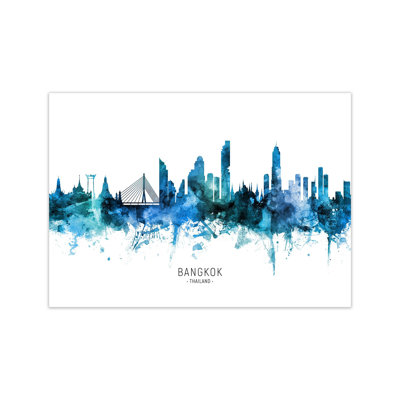 Bangkok Thailand Skyline Blue City Name by Michael Tompsett - Print