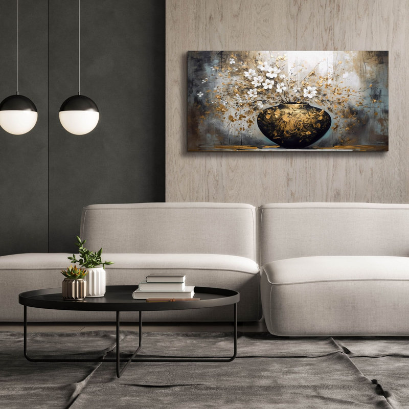 «Black and Gold Vase» par Epic Portfolio, art mural sur toile, H 30 po x l 60 po x P 1,5 po