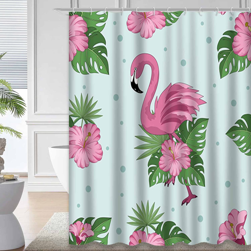 Rideau de douche imperméable avec 12 crochets Aloha Flamingo, L 72 po x l 72 po