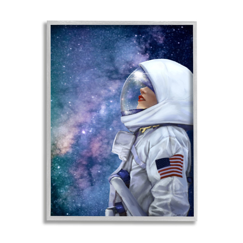 «Outer Space Astronaut» par Ziwei Li - impression d'art graphique, H 30 po x l 24 po x P 1,5 po, Encadré gris