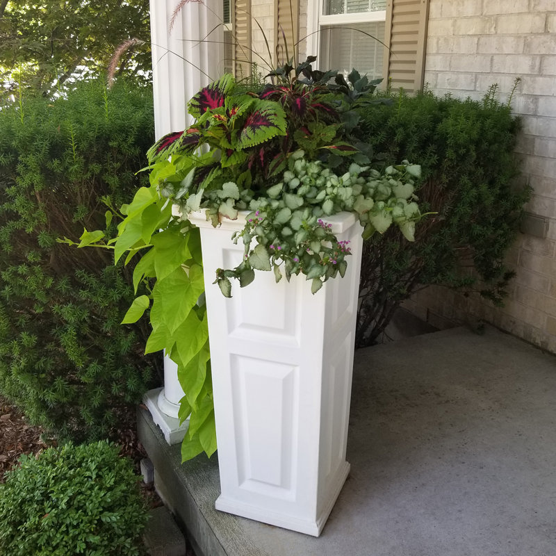 White Tall Resin Outdoor Planter with Self-Watering System