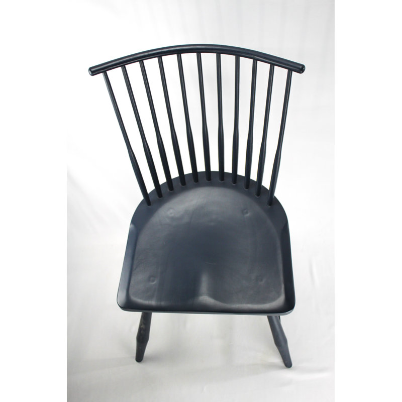 Chaise d'appoint à dossier Windsor en bois massif Shaylinn, Bleu marine
