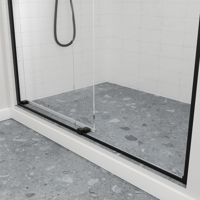 Eviva Orbit 48 In. W X 78 In. H Sliding Frameless Shower Door In Matte Black With Tempered Glass, Matte Black