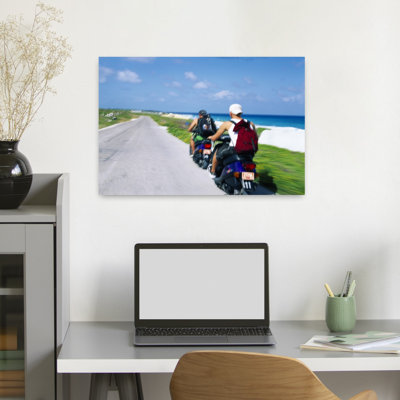 Rear view of two men riding on motor scooters Isla Mujeres Mexico 1 Piece Wrapped Canvas Wall Art