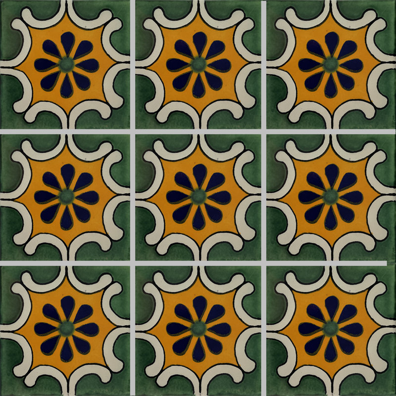 4,2 po x 4,2 po 9 pièces TalaMex mosaïque de dosseret d'arabes mexicain vert fait à la main Talavera
