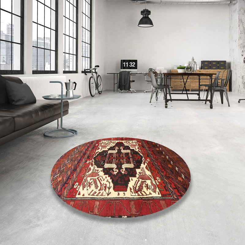 Tapis rouge/beige/brun traditionnel, Rond 4 pi