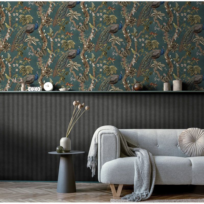 Cassia Peacock Non-Pasted Non-Woven Wallpaper, Blue