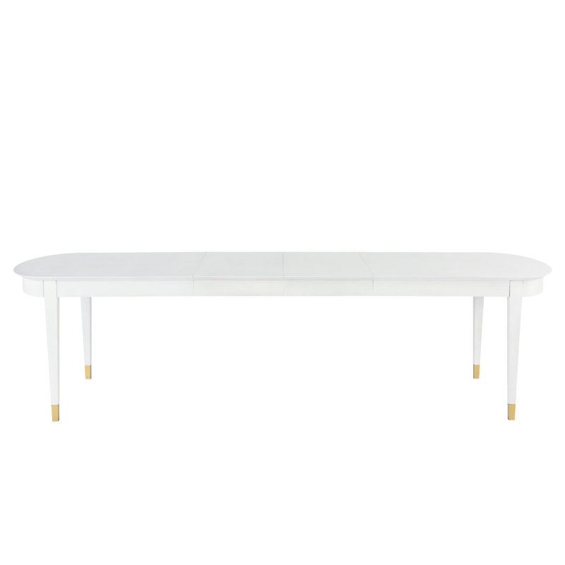 White Wood Extendable Rectangular Dining Table with Gold Accents