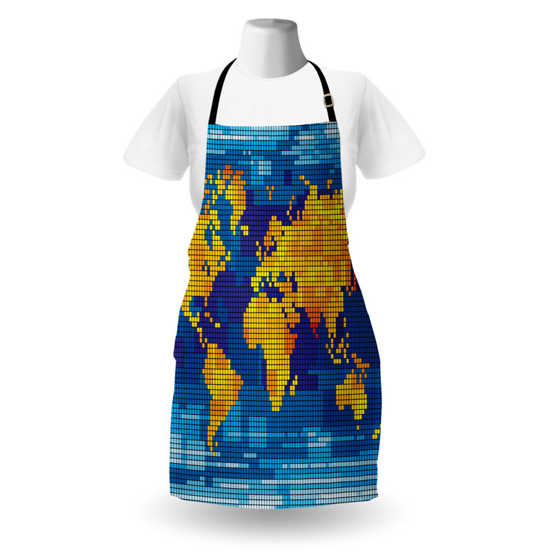 Tablier numérique East Urban Home unisexe, géométrique moderne, taille adulte, terre jaune ciel bleu