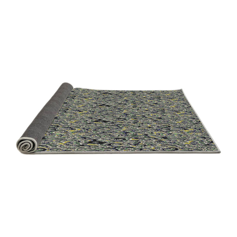 Tapis vert/noir à motifs, Rond 8 pi