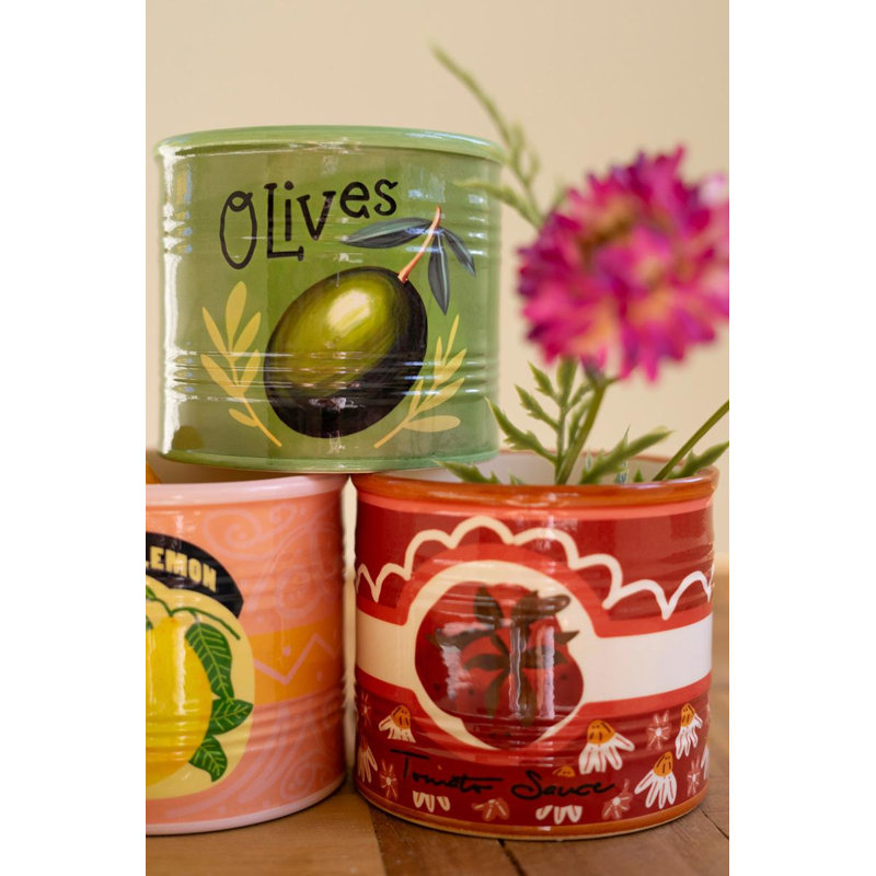 SET OF THREE CERAMIC CANNED GOODS PLANTERS