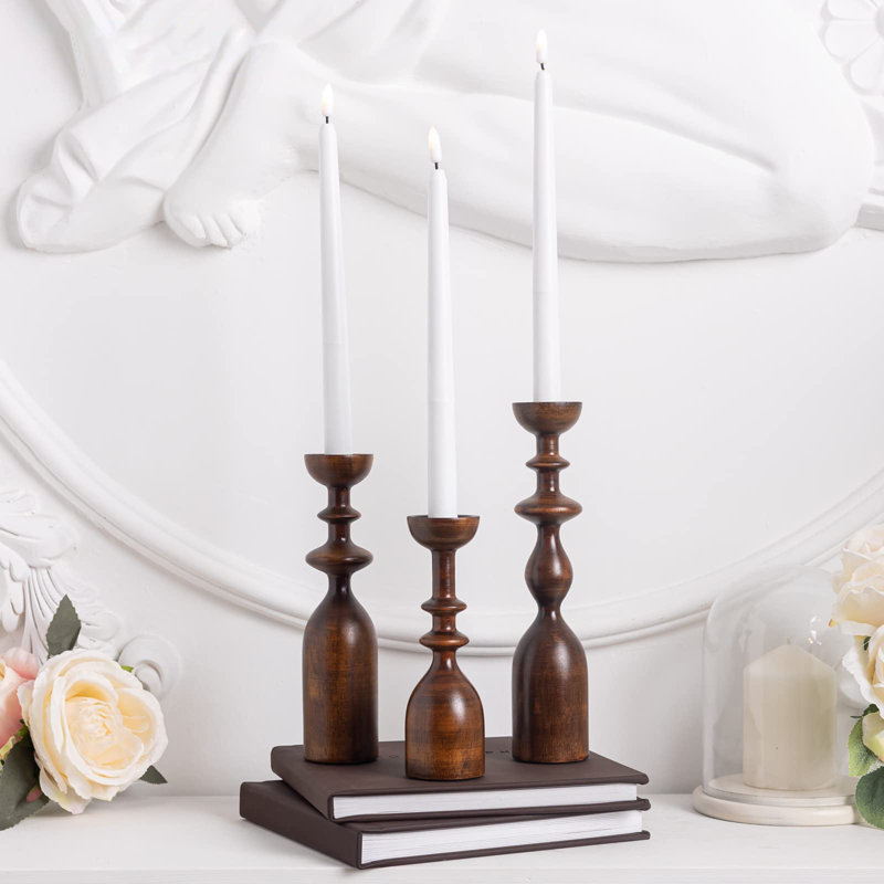 Wood Candle Holders, Brown