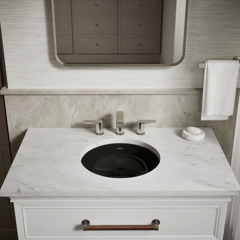 16-1/4 In. Round Undermount Bathroom Sink, No Overflow, Black