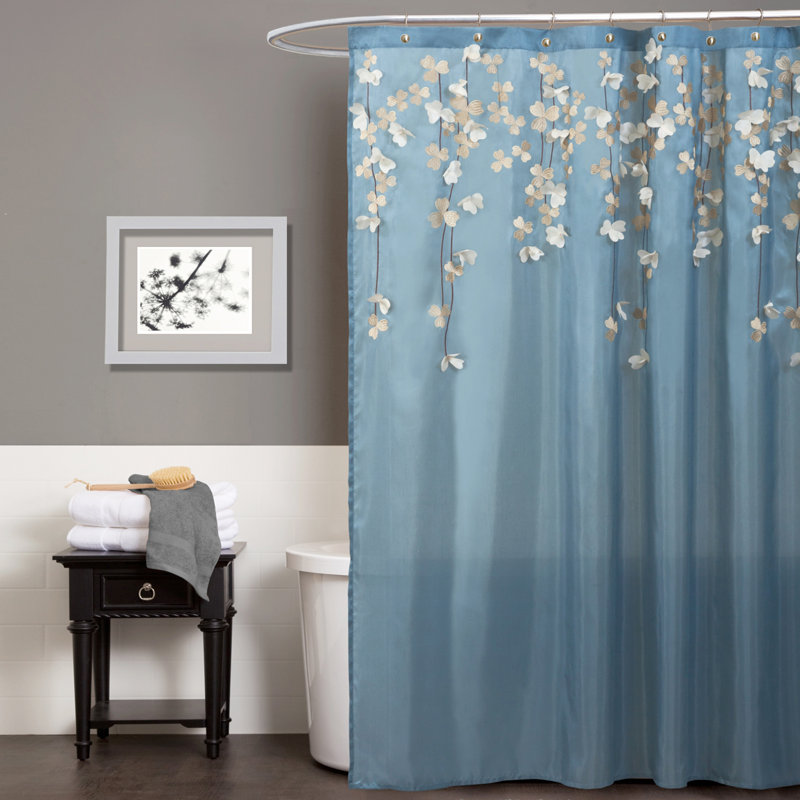 Flower Drop Floral Shower Curtain, Blue/White