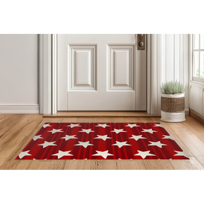 Tapis de porte décoratif rouge étoiles et rayures, Rouge, L 24 po x L 36 po