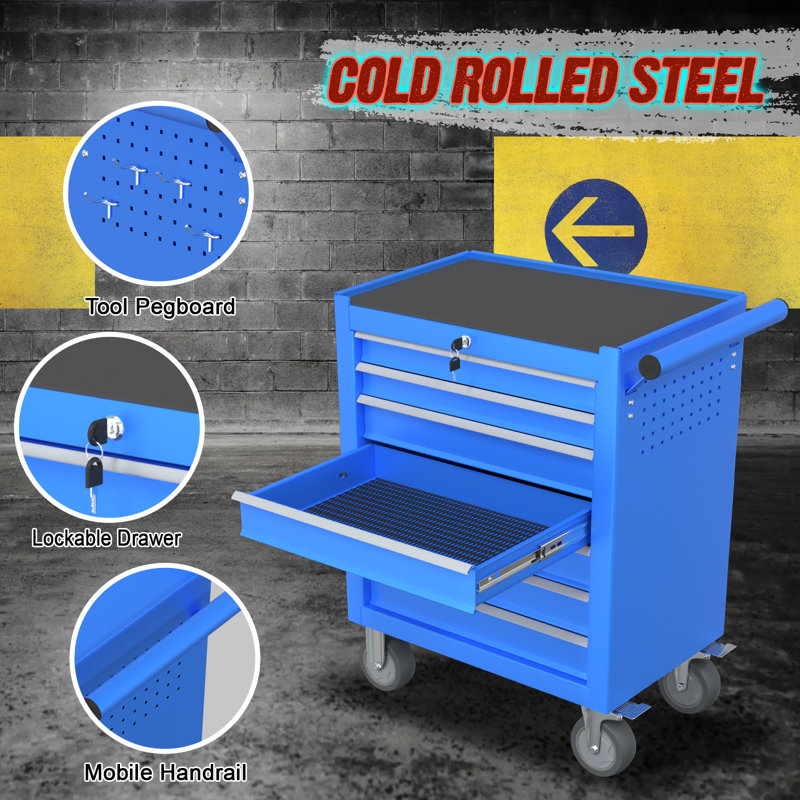 7 Drawer Tool Chest with Wheels, 31.1''Metal Storage Cabinet (Blue), Blue