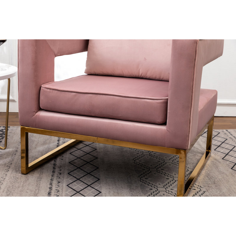 Chaise d'appoint Huron Glamour en velours rose avec découpe et structure de fauteuil, Rose