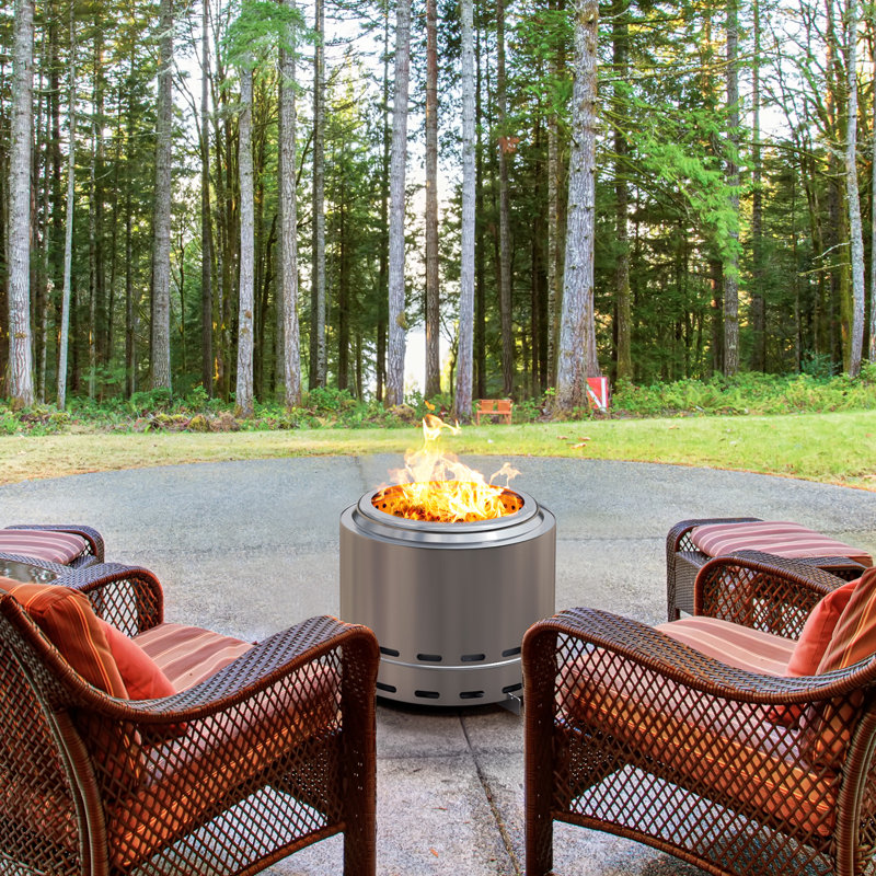 Palmena Stainless Steel Smokeless Wood Burning Outdoor Fire Pit, 17" H x 19.5" W x 19.5" D