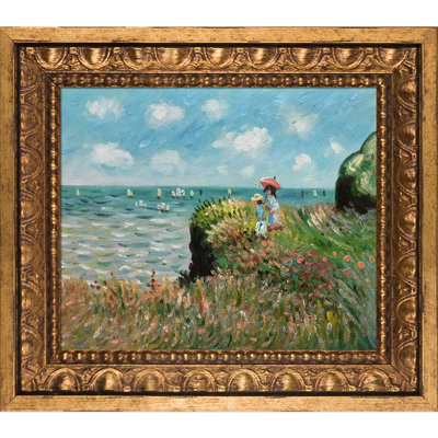 «Cliff Walk at PourVIlle» par Claude Monet - peinture sur toile à cadre flottant