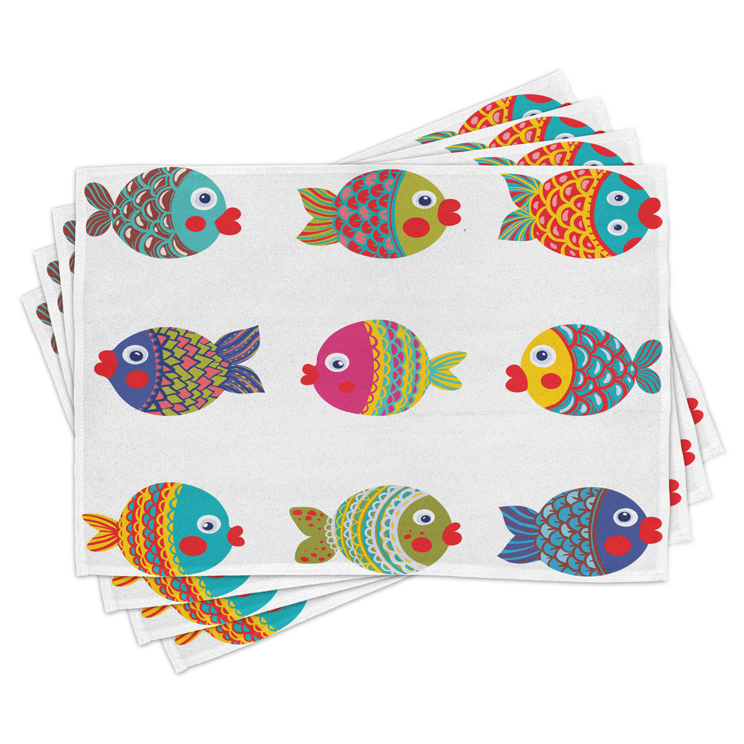 Platzdeckchen 4er Set, Cartoon Fisch, Multicolor