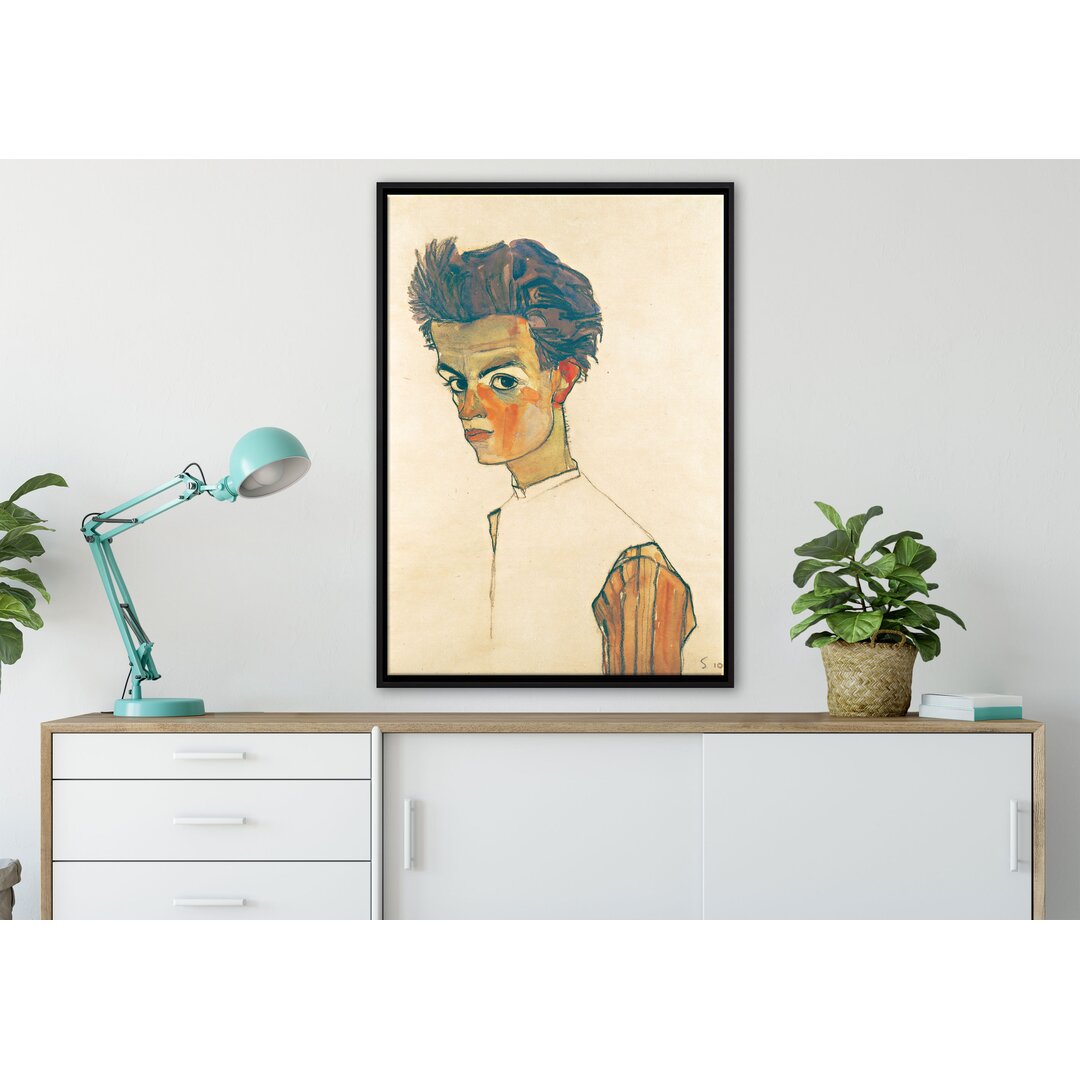 Gerahmtes Leinwandbild Kunstdruck Selbstportrait von Egon Schiele