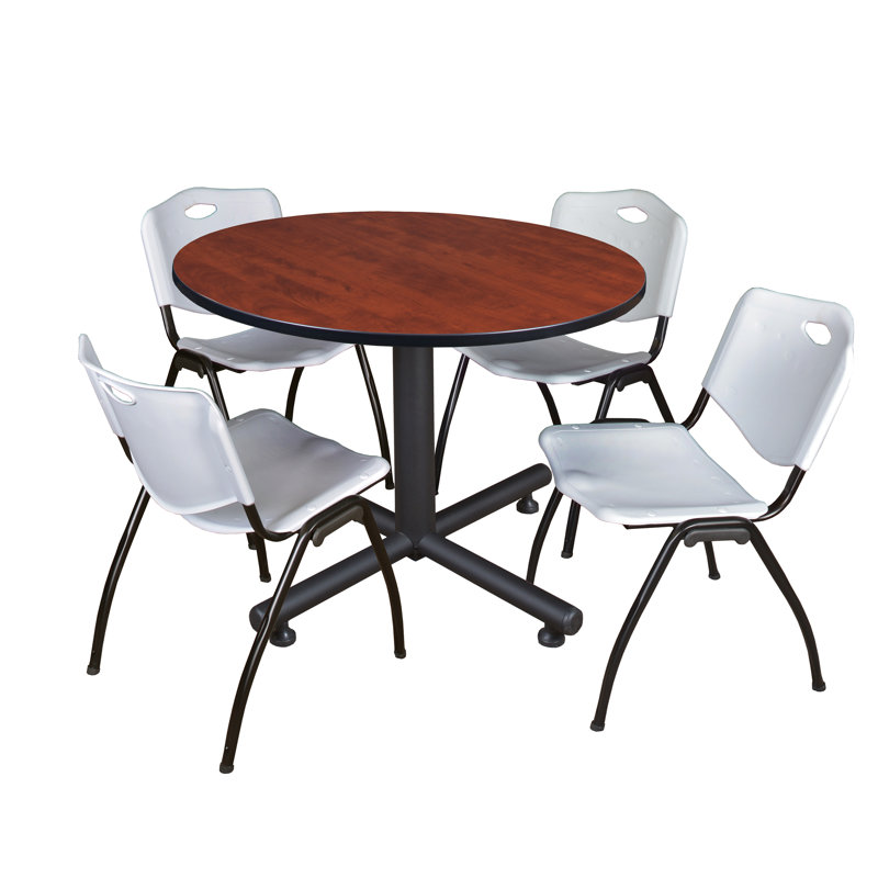 Table de salle de repos Nicklo, chaises empilables 4 M, Cerisier, Gris