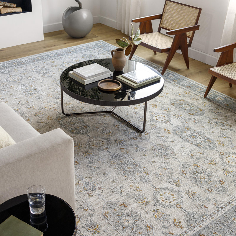 Tapis oriental en polyester tissé à la machine en brun / gris, Rectangle 5 pi x 7 pi 5 po