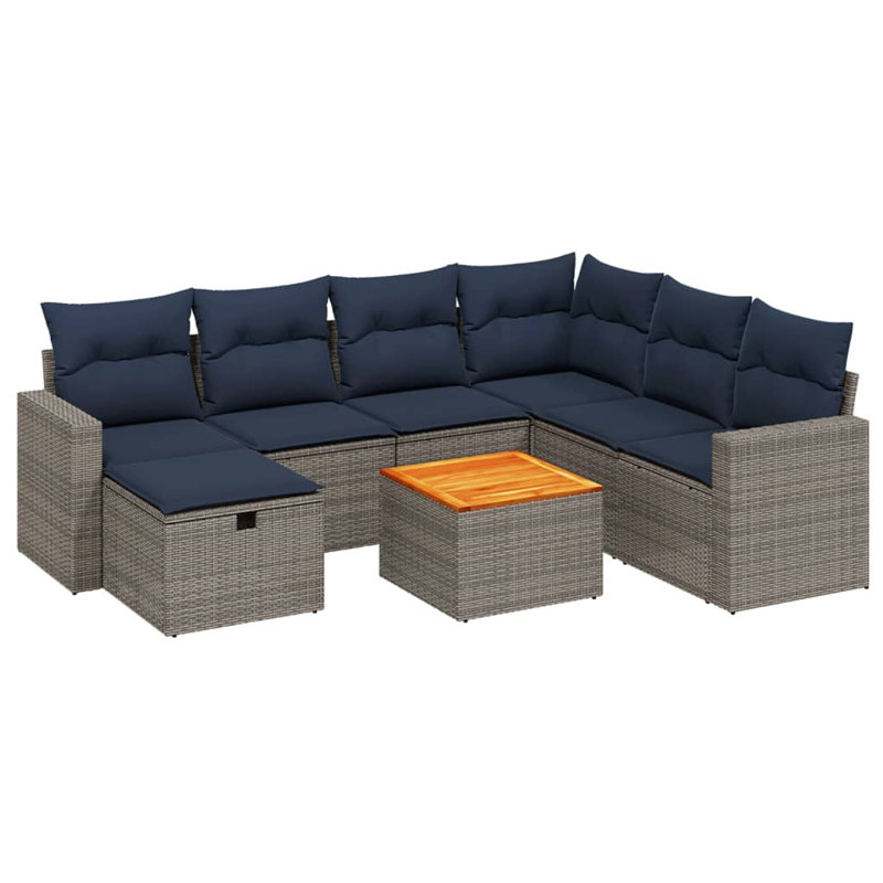 Ensemble de canapé de patio 8 pièces avec coussins en rotin de polyester, Gris, Marine