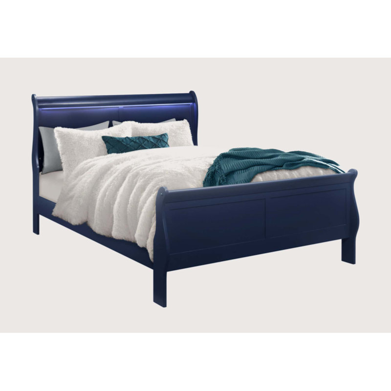Iselys BED WITH LED,Platform Bed,Bed Frame, Blue, Queen