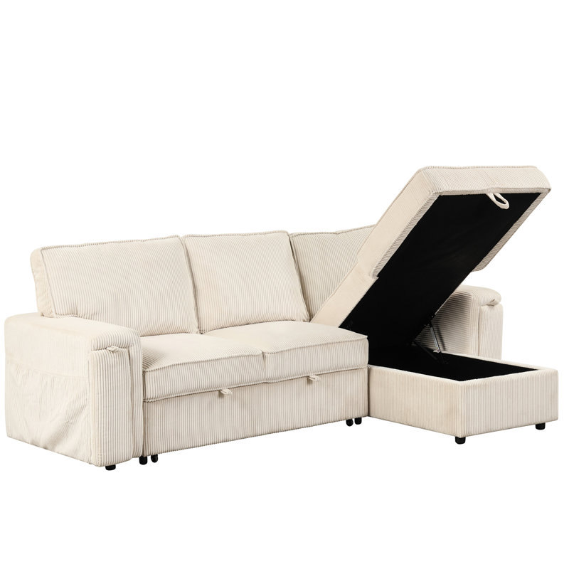 Canapé-lit chic avec rangement efficace et commodités pour porte-gobelet - 3 canapés modulaires beiges et 3 canapés-lits