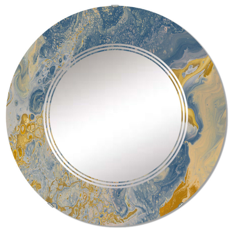 Vagues de marbre brun et bleu - Miroir mural moderne, 32 po x 32 po