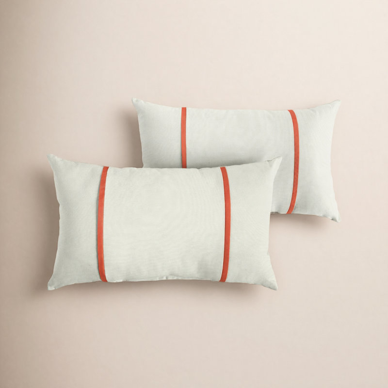 Furston Striped Outdoor Reversible Throw Pillow, White/Melon, 12" x 24"