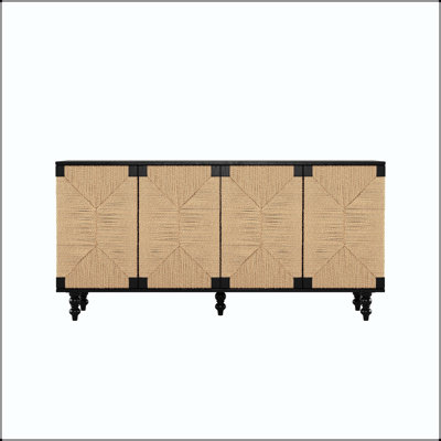 Natural Seagrass Sideboard with Handwoven Doors and Solid Wood Legs