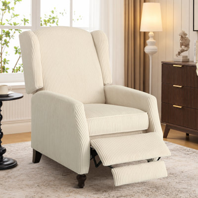 Fauteuil inclinable manuel moderne en velours côtelé de 26,5 po de largeur avec dossier à oreilles classique et pieds en bois en forme de vase