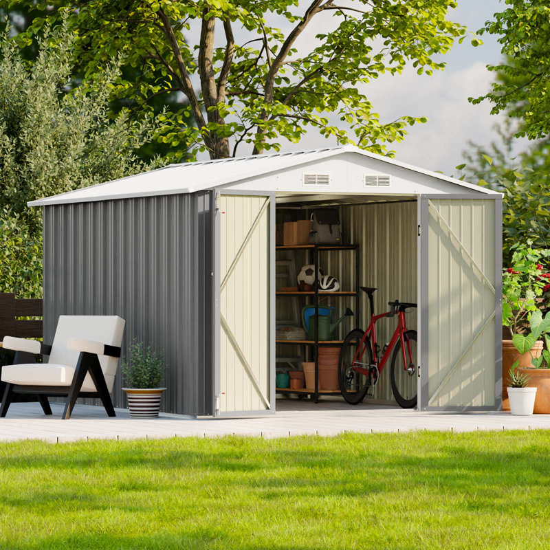 8 ft. W x 10 ft. D Metal Storage Shed, Gray/White