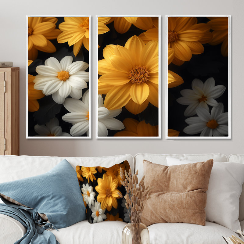 Ensemble de décorations murales jaune et blanc parfumées Fusion Mums I - Mums, H 32 po x l 48 po x P 1 po