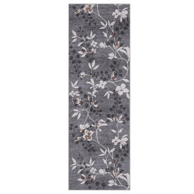Modern Low Pile Floral Rug for Living Room, Kitchen and Bedroom